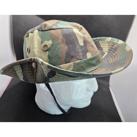 HC Woodland Camo Boonie Bucket Hat Vented Snaps Chin String - Picture 1 of 8